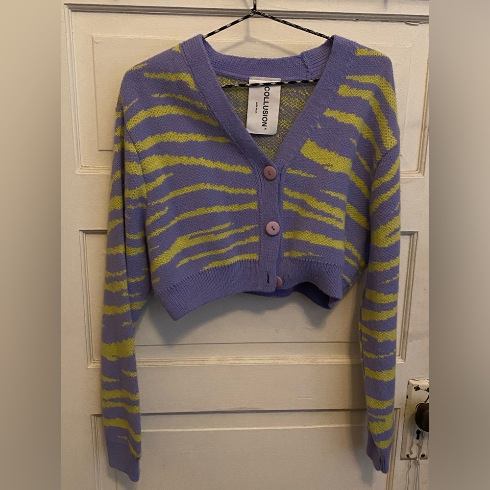 Collusion cropped zebra striped cardigan, size 6